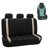 FH Group Car Seat Cover for Back Seat Beige Seat Cover Universal Fit Rear Seat Cover Split Bench Cosmopolitan Cloth Car Seat Protector for Dogs and Kids, Car Interior Accessories for SUV, Sedan & Van