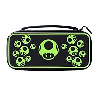 PDP Nintendo Switch Travel Case Plus GLOW with Wrist Strap, Built-in Stand & Game Storage Pockets, Officially Licensed for Switch Lite/OLED: Super Mario 1-UP Mushroom (Glow in the Dark)