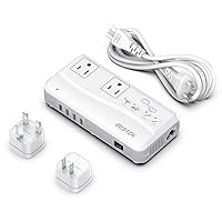 Universal Travel Adapter Pure Sine Wave 220V to 110V Voltage Converter with 4 USB(1 PD35W) Charging and UK/AU/US/EU Worldwide Plug Adapter