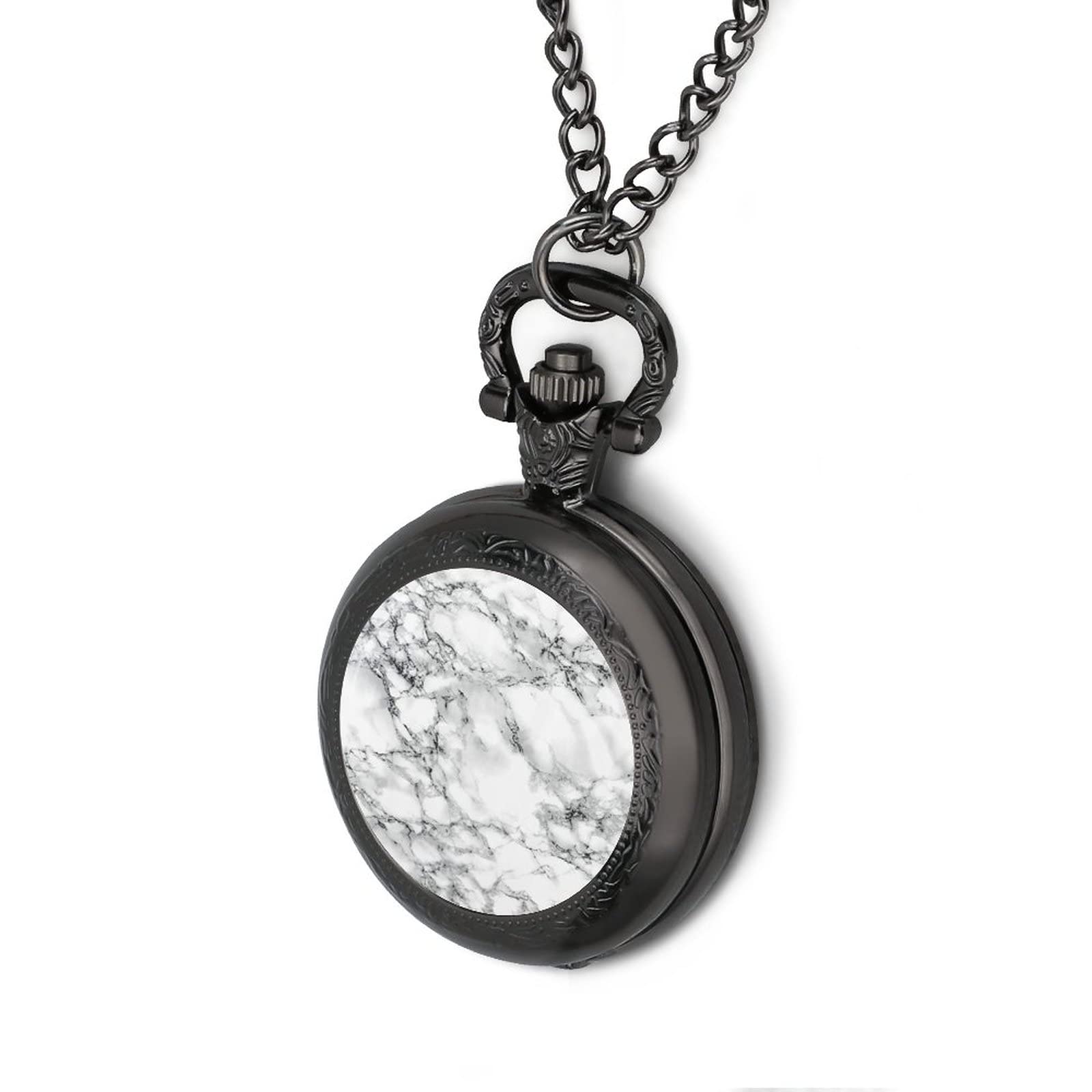 White Marble Texture Pattern Pocket Watches for Men with Chain Digital Vintage Mechanical Pocket Watch