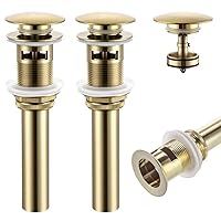 KOKOSIRI Bathroom Sink Drain with Detachable Hair Catcher, Brushed Gold Pop Up Sink Drain with Strainer Basket Anti Clogging for Vanity Vessel Sink with Overflow, 2-Piece C1001BG-P2