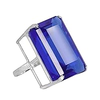 REAL-GEMS Man Made Dark Blue Topaz 54 Carat Solid 925 Silver Emerald Cut Ring for Birthday Beautiful Birthday Gifts for Someone Special