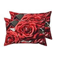 2 Pack Queen Size Pillow Cases with Envelope Closure Red Rose Flower Cluster Pillow Cover 20x30 Inches Soft Breathable Pillowcase for Hair and Skin, Sleeping Gift