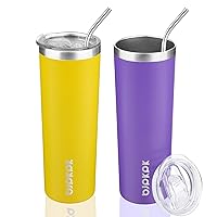 BJPKPK 20 oz Skinny Tumbler with Lid 2 Pack Slim Insulated Travel Coffee Cup Stainless Steel Thermal Mug,Purple-Goldenrod