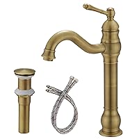 Antique Brass Vessel Sink Faucet 360° Swivel for Bathroom Bowl Sink Single Hole Farmhouse Tall Commercial Vanity with Pop Up Drain Without Overflow Combo