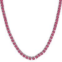 Tennis Link 3mm Necklace Round Cut Ruby 14k White Gold Over .925 Sterling Silver One Row 16