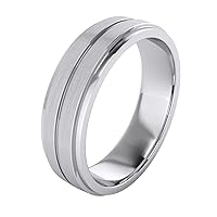 LANDA JEWEL Heavy Solid Sterling Silver 6mm Unisex Wedding Band Comfort Fit Ring Brushed Raised Center Grooved Polished Sides