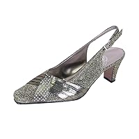 Floral Layla Women's Wide Width Glittery Slingback Shoes with Pleated Front Crystals
