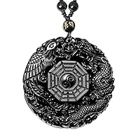 Natural Obsidian Necklace Lucky Amulet Protection Pendant with Adjustable Bead Chain Black Crystal Talisman Spiritual Jewelry Gift for Men Women