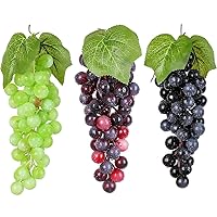 MAOMIA 8.7 Inches Artificial Grapes Cluster Rubber Grape Bundles Fake Decorative Grapes Bunches for Vintage Wedding Favor Fruit Wine Decor Faux Fruit Props Home Decoration - 3 Pack