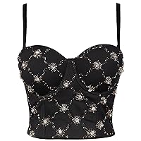 Shiny Bead Corset Tops for Women Outerwear Open Back Tube top Fishbone Bra Adjust Strap Push Up Bustier Aesthetic Tanks Cami