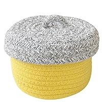 Cute Soild Round Woven Cotton Rope Kids Toy Storage Basket with Lid 5.9