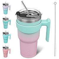BJPKPK Tumbler With Handle 30oz Stainless Steel Insulated Tumbler With Lid And Straw For Ice Water/Coffee,Bubble Gum
