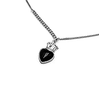 Black Love Heart Crown Pendant Necklace for Women Girls 925 Sterling Silver Goth Necklace Dainty Small Opal Peach Heart