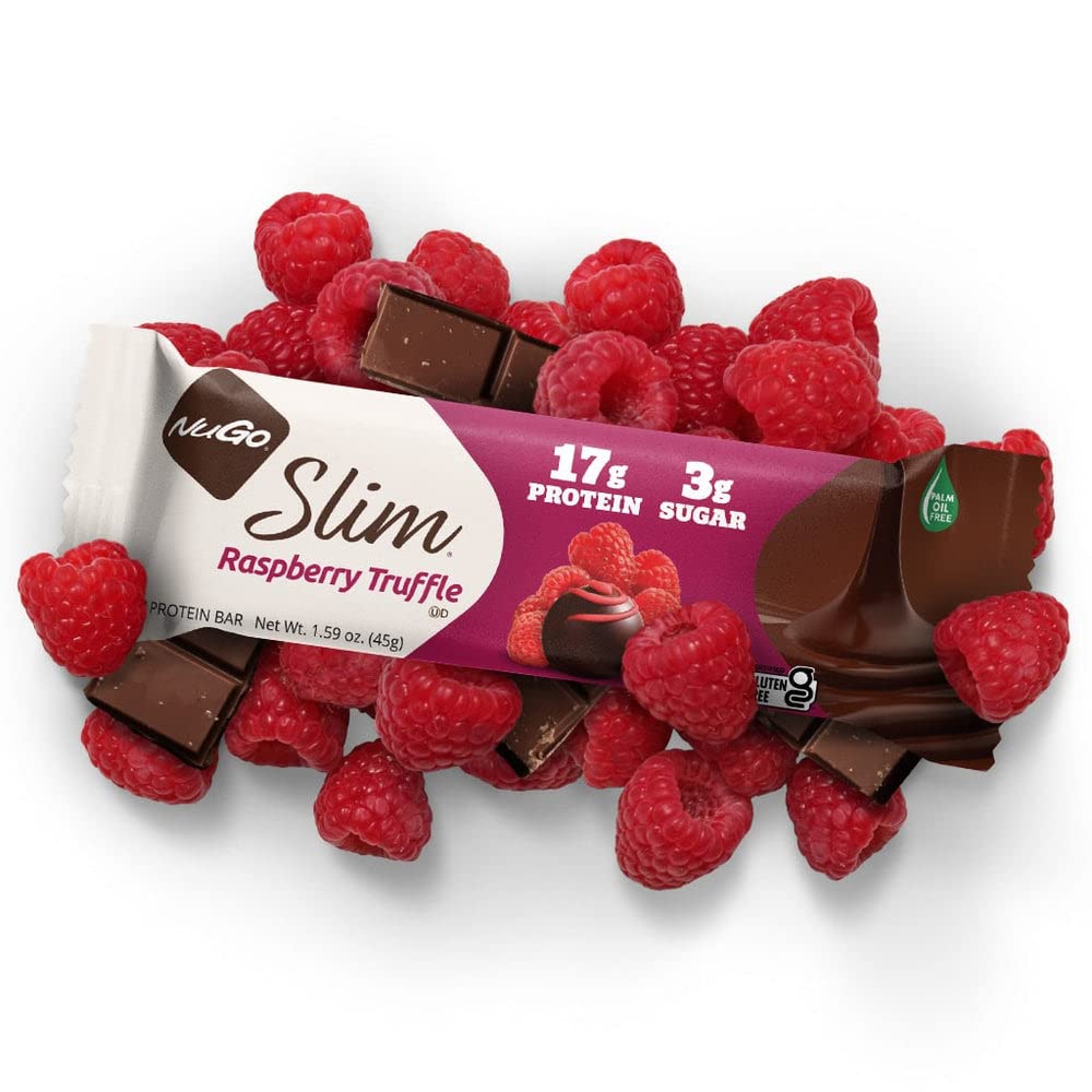 NuGo Slim Variety - Brownie Crunch 12 Bars & Raspberry Truffle 12 Bars, Low Net Carbs, Gluten Free, 24 Count