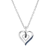Dazzlingrock Collection 0.15 Carat (ctw) 10K Gold Round Black,Blue & White Diamond Ladies Fashion Double Heart Pendant