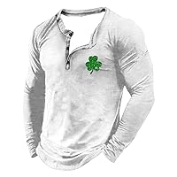 Mens Long Sleeve St. Patrick's Day Shirt Big Tall Casual Muscle Fit Shamrock Irish Flag Zip Up Collar Polo Shirts