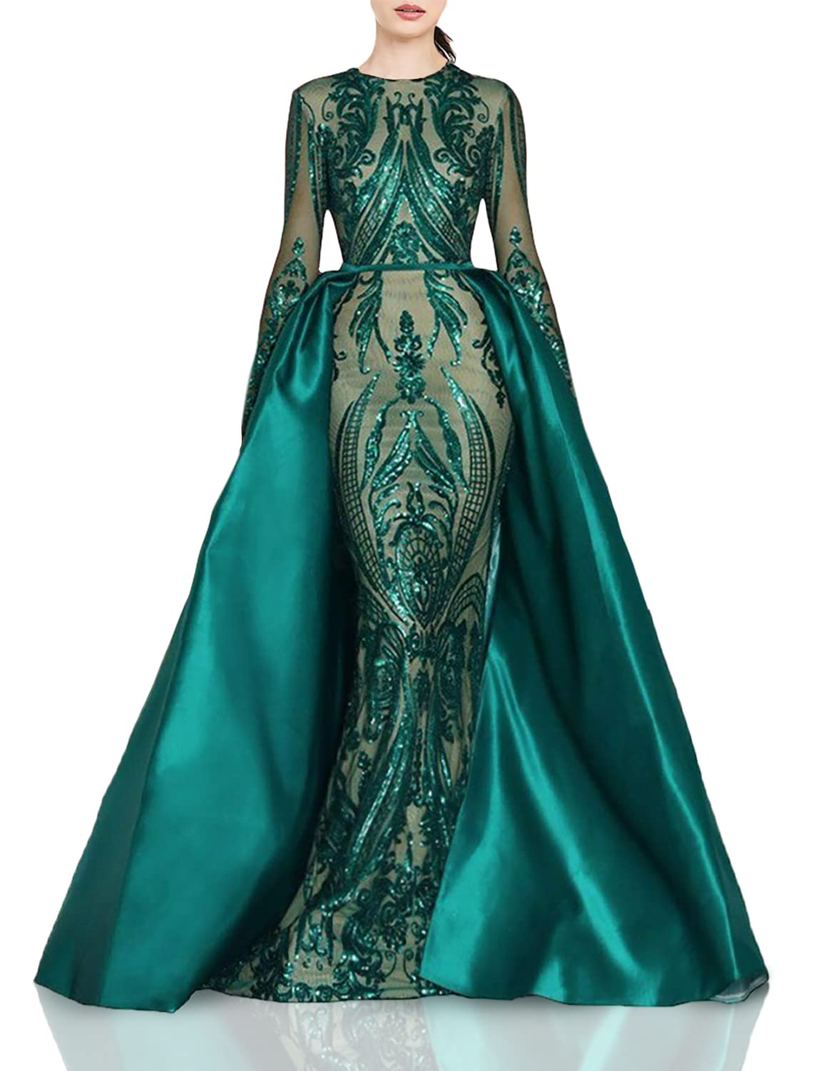 Aries Tuttle Green/Burgundy/Navy Blue Satin Mermaid Prom Evening Party Dress Gown Detachable Train