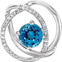 14k White Gold Polished Swiss Blue Topaz and 0.1 Dwt Diamond Pendant Necklace Jewelry for Women
