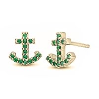 Created Green Emerald Anchor Stud Earrings 18k Yellow Gold Plated Alloy Fashion Earrings