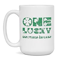 Jaynom St Patrick's Day One Lucky Brother-In-Law Irish Ceramic Coffee Mug, 15-Ounce White