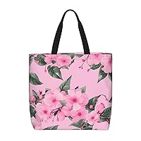 Pink Roses Print Stylish Canvas Tote Bag,Casual Tote'S Handbag Big Capacity Shoulder Bag, For Shopping, Work