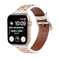 Watch Bands for Apple Watch Series 1/2/3/4/5/6/SE, Compatible with iWatch Band 38mm 40cm 42mm 44mm, Women Men Rivet Studded Genuine Leather Watch Strap