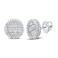 The Diamond Deal 10kt White Gold Mens Baguette Diamond Circle Earrings 1/2 Cttw