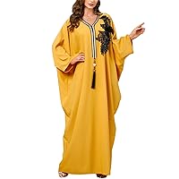 Women Middle Eastern Tassel Dress Ethnic Kaftan Applique Cover Ups Evening Party Plus Size Robe