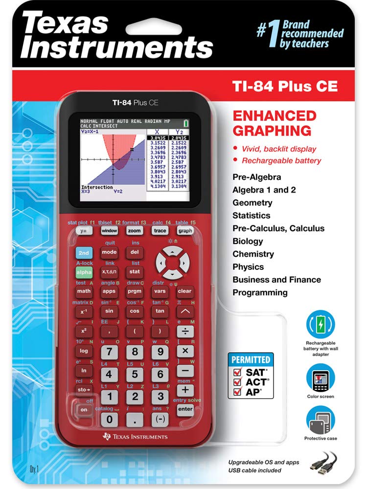 Texas Instruments TI-84 Plus CE Color Graphing Calculator, Radical Red