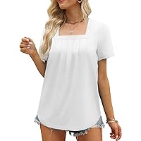 Womens Summer Tops 2023 Casual Square Neck Puff Short Sleeve Shirts Loose Fit
