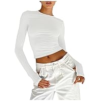 Womens Long Sleeve Shirts Slim Fit Crop Tops Casual Fitted Going Out Tops Basic Tees Cute Tight Shirts Y2k Tops Streetwear