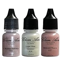 Glam Air Set of 3 Airbrush Eye Shadow Colors- Chestnut Shimmer, Light Mint Shimmer & Shimmer Mauve Airbrush Water-based 0.25 Fl. Oz. Bottles of Eyeshadow