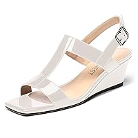 Women's Dress Evening Patent Ankle Strap Square Open Toe Slingback Low Heel Wedges Sandals 2 Inch