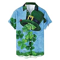 Men's St Patricks Day Shirt Funny Green Clover Saint Pattys Day Shirts Lapels Single Breasted Short Sleeved Tops