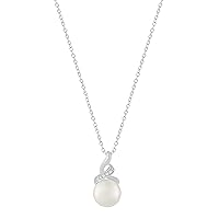 Dazzlingrock Collection 9mm Round Freshwater Pearl & White Diamond Accent Crossover Pendant with 18 inch Silver Chain for Women in 925 Sterling Silver