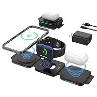 3 in 1 Wireless Charger Foldable,15W Fast Mag-Safe Charger Compatible with iPhone 8-15 Series 3 in 1 Charging Pad Compatible with Airpods 2/3/Pro,iWatch 8/7/6/SE/5/4/3/2(BK)