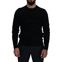 Dolce & Gabbana Black Wool Logo Pattern Crewneck Pullover Men's Sweater