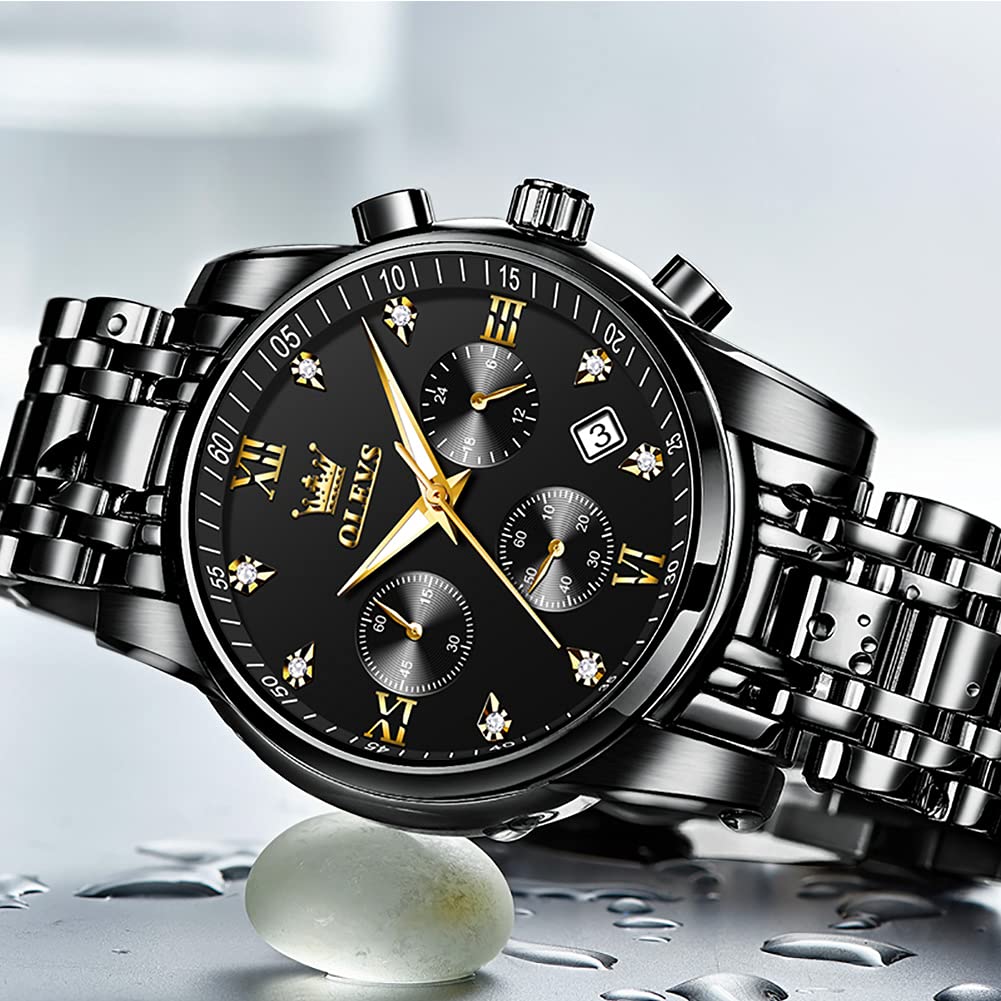 OLEVS Mens Watches Chronograph Business Dress Quartz Stainless Steel Waterproof Luminous Date Wrist Watch