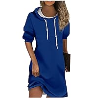 Hoodies Women's Fashion Casual Solid Color Long Sleeve Drawstring Hoodie Sweatshirt Dress