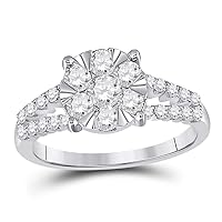 The Diamond Deal 14kt White Gold Womens Round Diamond Flower Cluster Split-shank Ring 1.00 Cttw