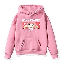 Spy x Family Graphic Fleece Hoodie Little Girls Soft Pullover Hooded Sweatshirt-Casual Cartoon Tops for Daily Wear Pink