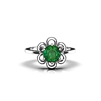 Natural Round Emerald Solitaire Ring For Women