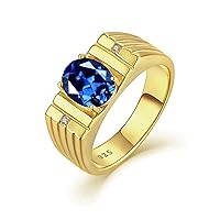 10K 14K 18K Gold Natural Diamond Mens Gemstone Engagement Rings Oval Natural Gemstone Rings for Men Best Gift for Husband/Father/His