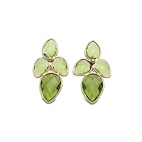 Pear Shape Gold Plated Green Peridot Hydro Stud Earrings Handmade Design Gemstone Brass Drop Earrings