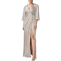 Women's V-Neck Gown, Silver/Gold