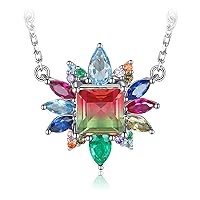 JewelryPalace Iridescent 3.8ct Simulated Watermelon Tourmaline Emerald Collar Necklace for Women, Multicolor Gemstone Created Sapphire Ruby Spinel 925 Sterling Silver Jewellery Set 18 Inches Chain