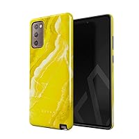 BURGA Phone Case Compatible With Samsung Galaxy Note 20 - Hybrid 2-Layer Hard Shell + Silicone Protective Case -Neon Yellow Marble Citrus Stone Summer Vivid Bright - Scratch-Resistant Shockproof Cover