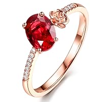 Fashion Perfect Natural Ruby Gemstone Diamond Rose 14K Gold Engagement Bridal Wedding Band Ring Set for Women