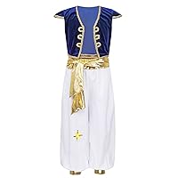 iiniim Children Boys Arabian Prince Cosplay Costumes Cap Sleeves Vest Waistcoat with Pants Halloween Outfits Dress Up Royal Blue 10 Years